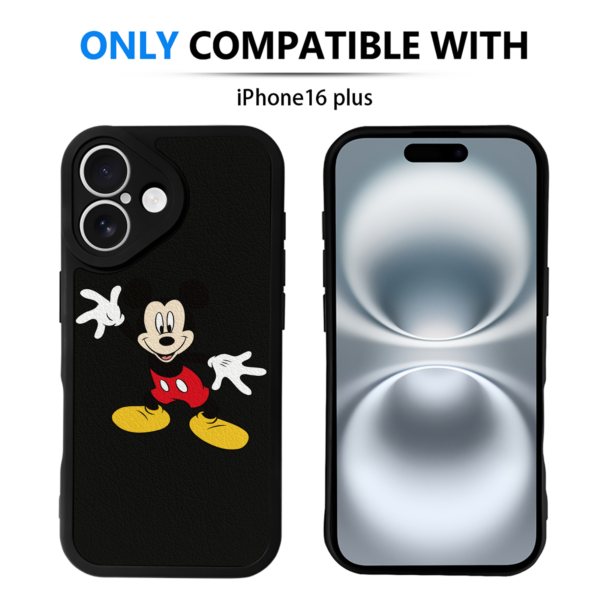 （画像用） ミッキーマウス Mickey Mouse 【iPhone 16シリーズ対応】シリコンスマホケース（レザー調） 材質：シリコン
